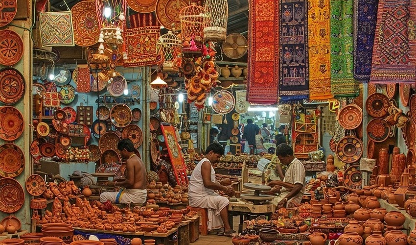 Artisan selling crafts at Shilparamam, a cultural hub with ethnic festivals and handmade treasures.
