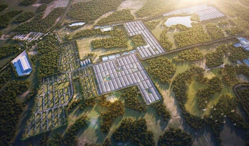 Master plan showing zoning for villas, parks, and amenities in Sansa County Patancheru.