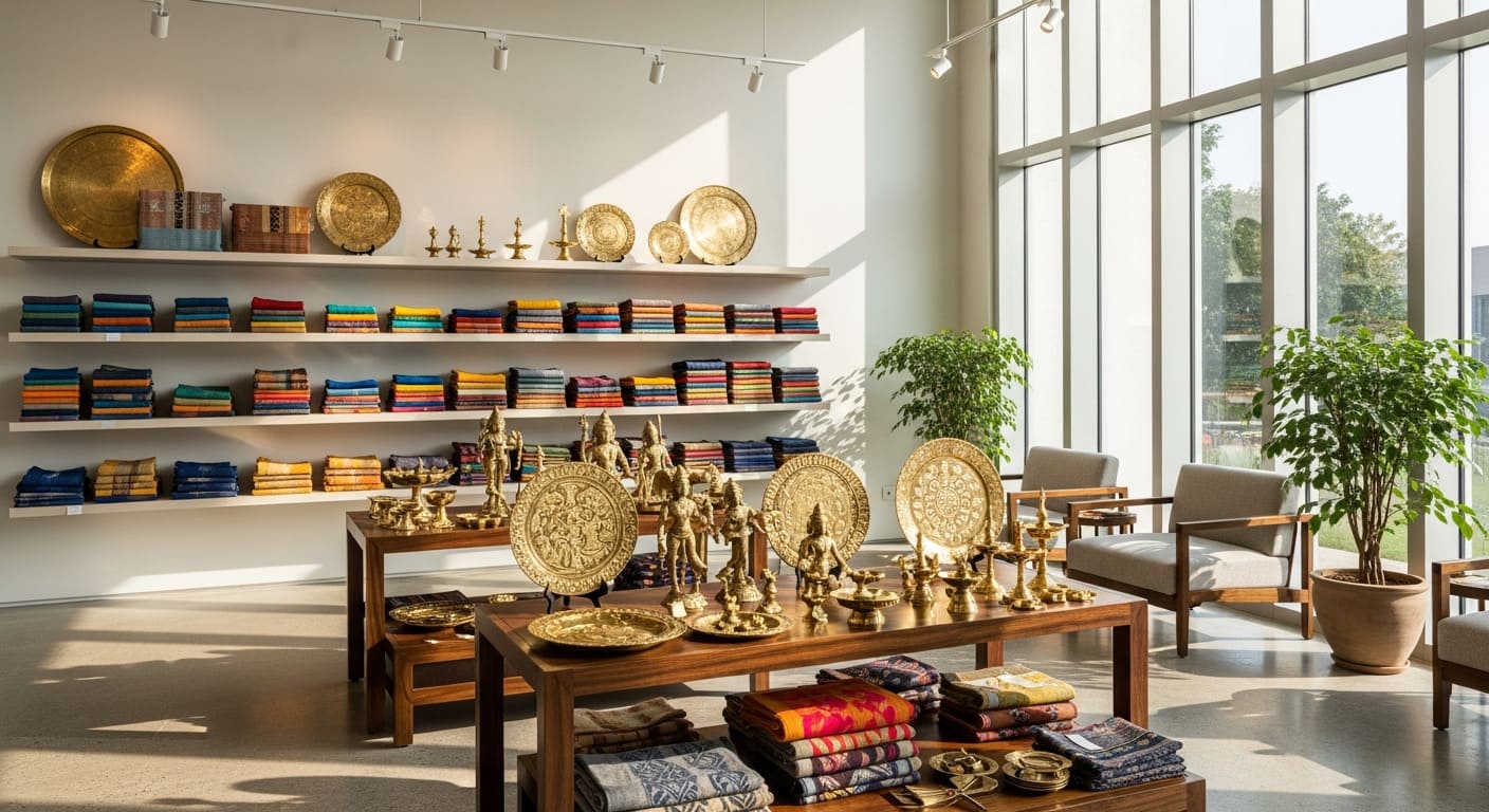 Contemporary design boutique in Kondapur Hyderabad displaying local artisan crafts handloom textiles and heritage home decor