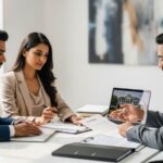 Homebuyers reviewing legal property documents with agent for Patancheru real estate purchase verification checklist