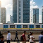 Hyderabad Blue Line Metro train connecting to Kondapur and HITEC City.