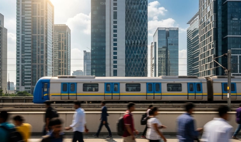 Hyderabad Blue Line Metro train connecting to Kondapur and HITEC City.