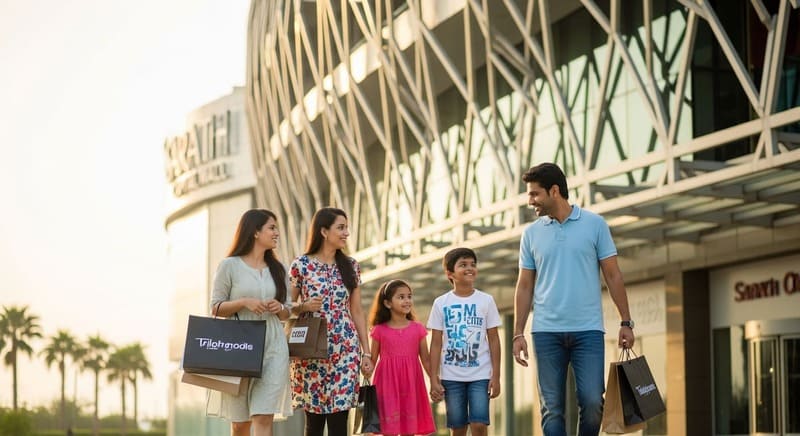 Family shopping near flats in Kondapur Hyderabad enjoying lifestyle amenities.