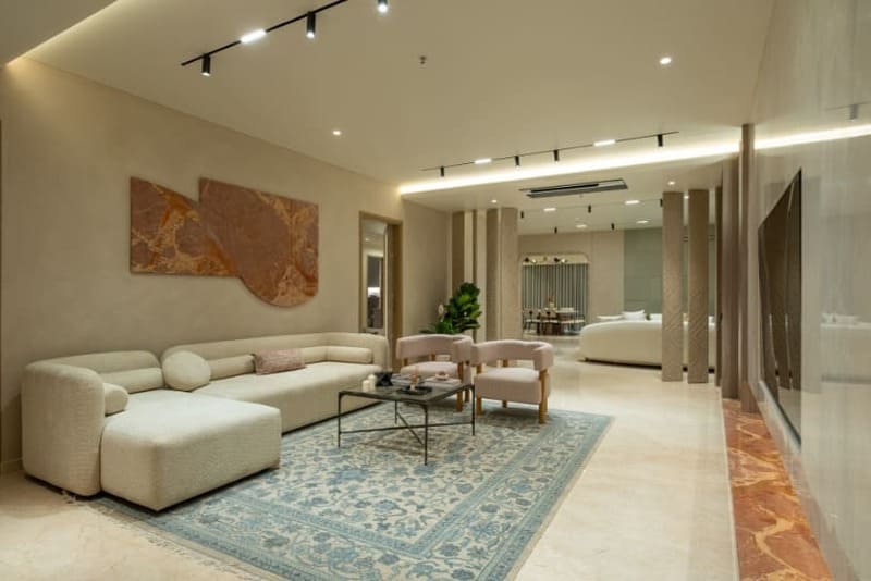 Interior 4 BHK luxury flat Hyderabad penthouse premium elite living Italian marble KBR Park views Banjara Hills