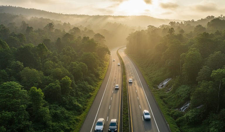 Lush green landscape along NH-44 highway in Medchal, ideal for weekend homes near Hyderabad