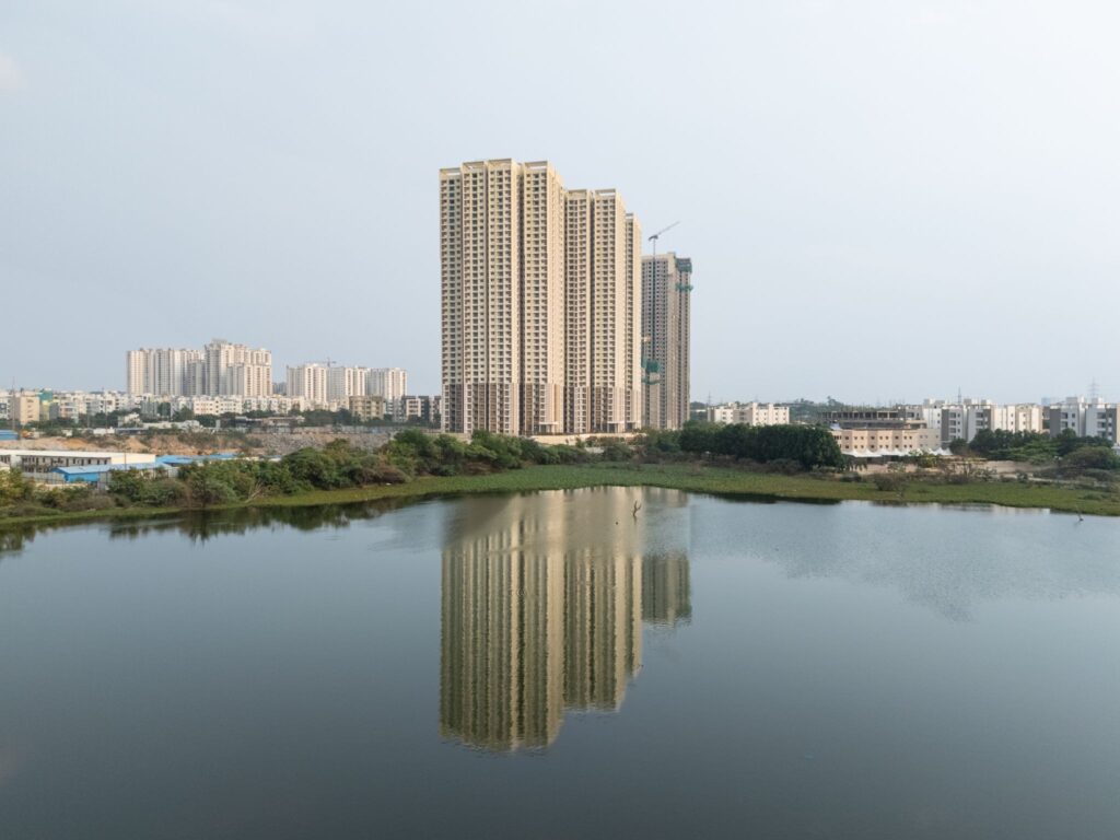 Aerial view of Kondapur skyline with gated community apartments near HITEC City Hyderabad