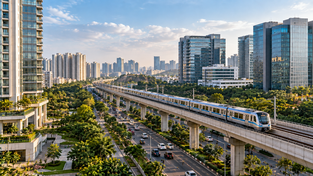 Hyderabad Metro and urban roads illustrating connectivity across Raidurg and HITEC City